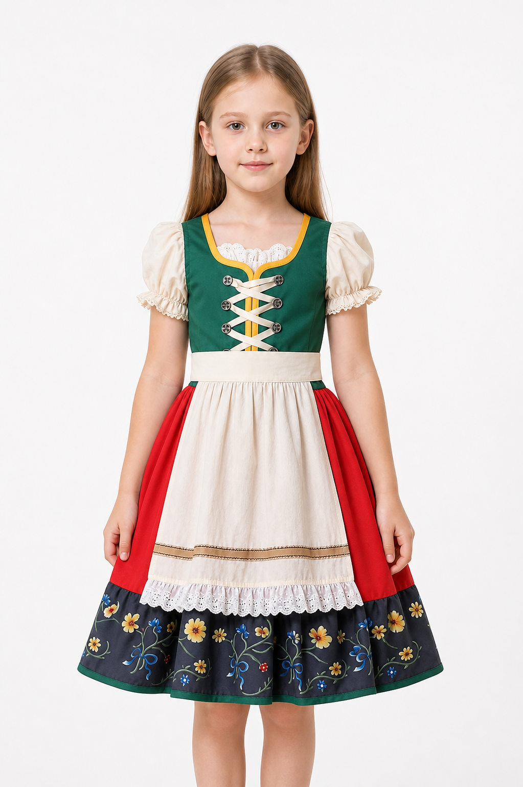 Dirndl Dress with Apron and Lace-Up Front, A-Line Silhouette