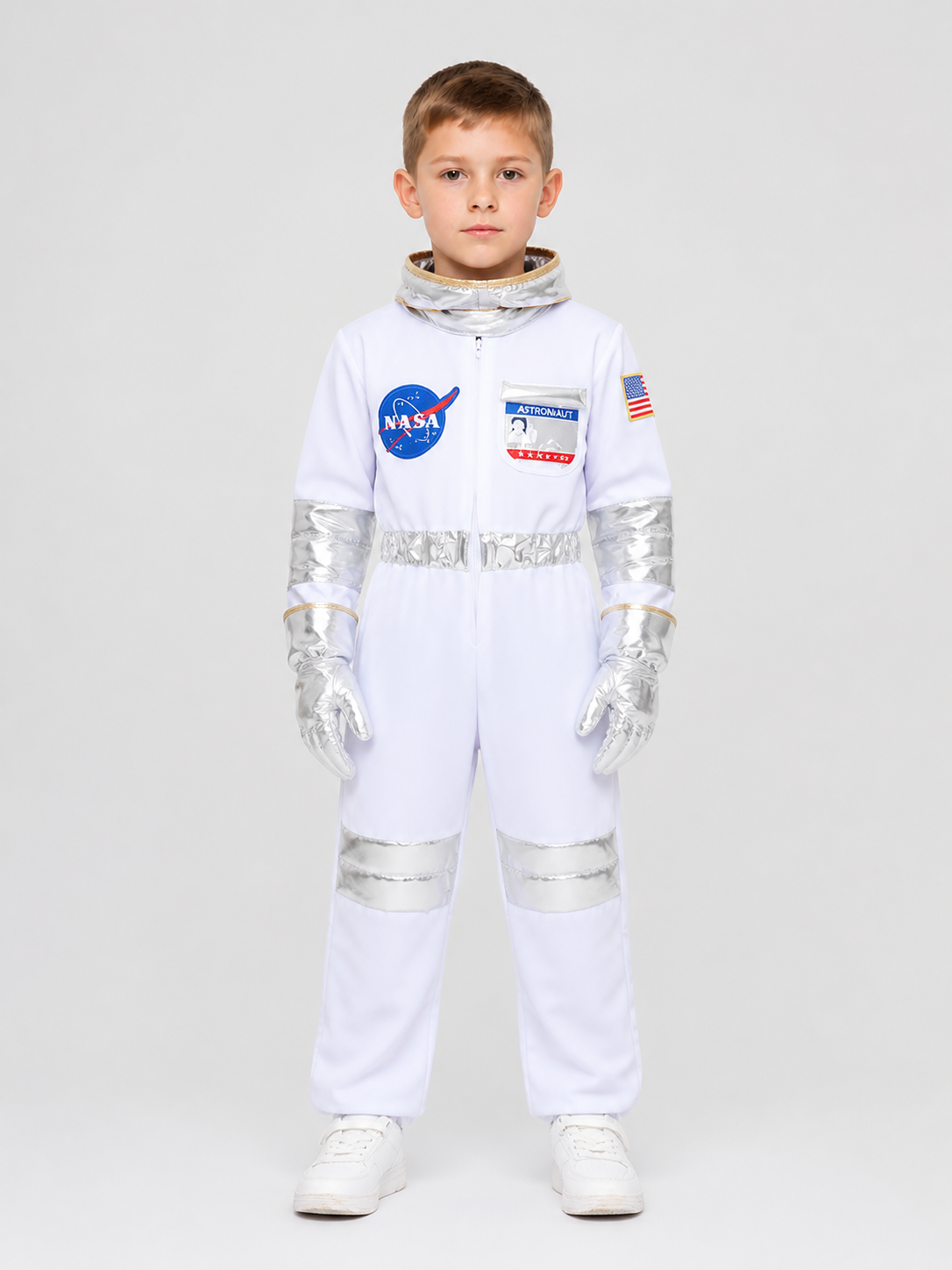 White Children's Astronaut Jumpsuit for Cosplay Costumes detail 3