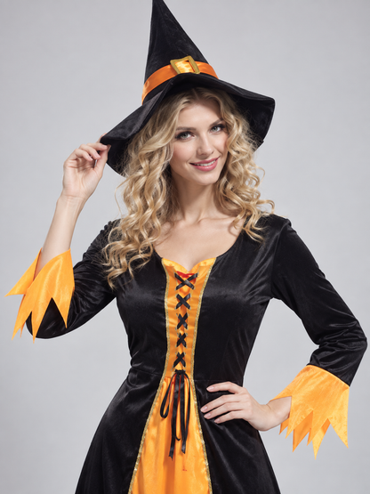 Adult Gothic Witch Halloween Costume with Hat