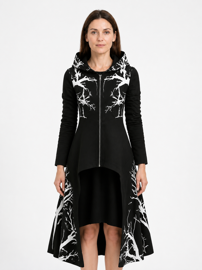 Long Hooded Cloak with White Branch Print Costume Capes detail 3