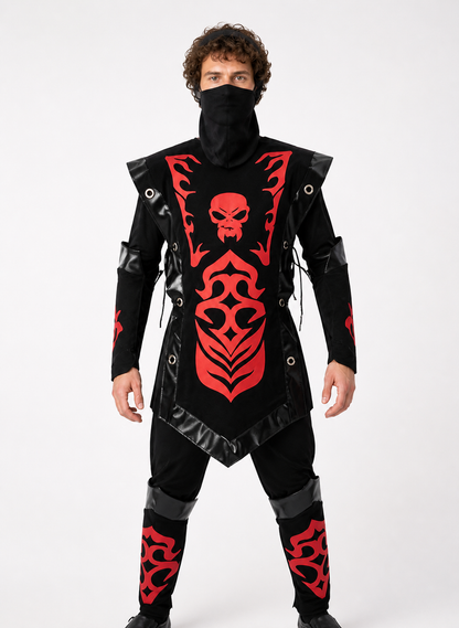 Ninja Costume with Mask and Red-and-Black Pattern Costume Masks detail 3