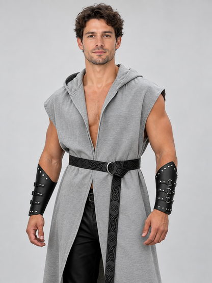 Long Gray Sleeveless Hooded Suit Cape