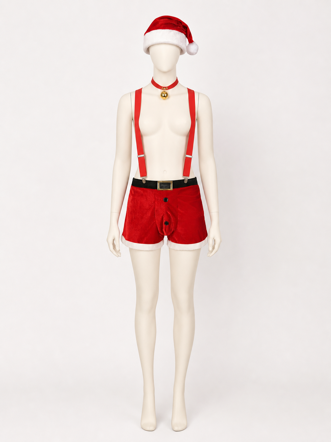 Red Christmas Shorts with White Trim and Suspenders