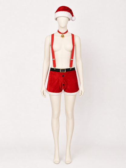 Red Christmas Shorts with White Trim and Suspenders