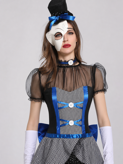 Retro-Style Stage Dress with a Blue Bow