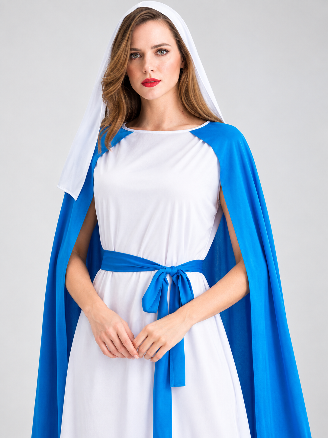 Carnival Costume with White Dress and Blue Cape