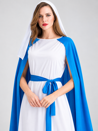 Carnival Costume with White Dress and Blue Cape