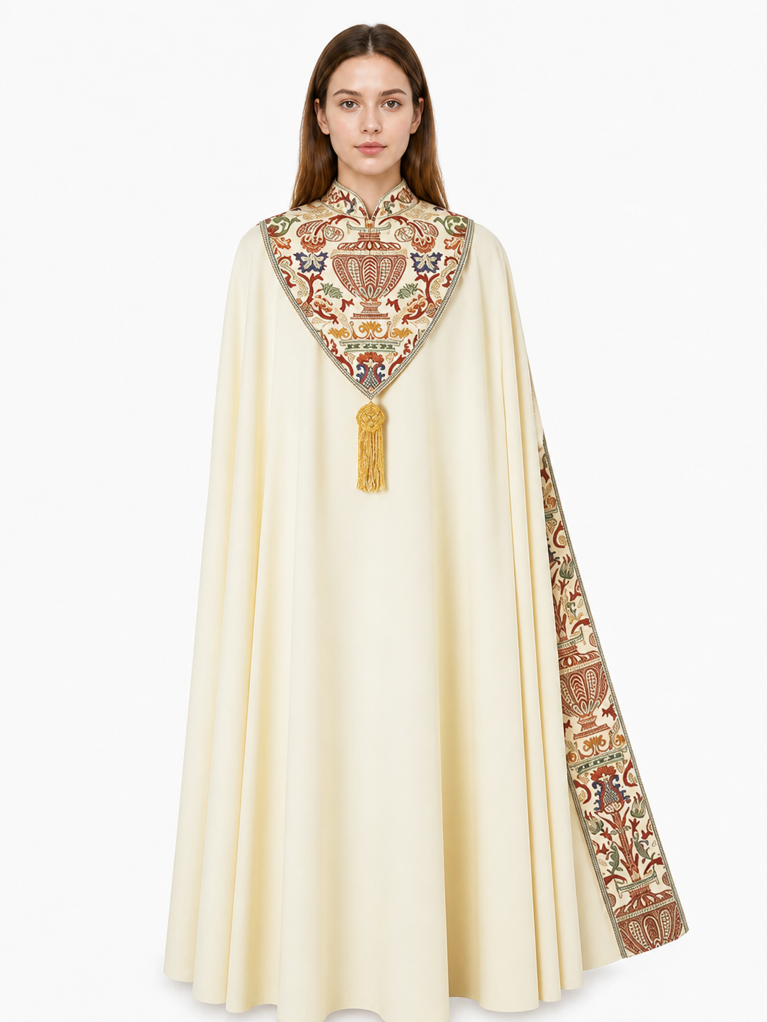 Long Cape with Fringe and Geometric Pattern Costume Capes detail 3