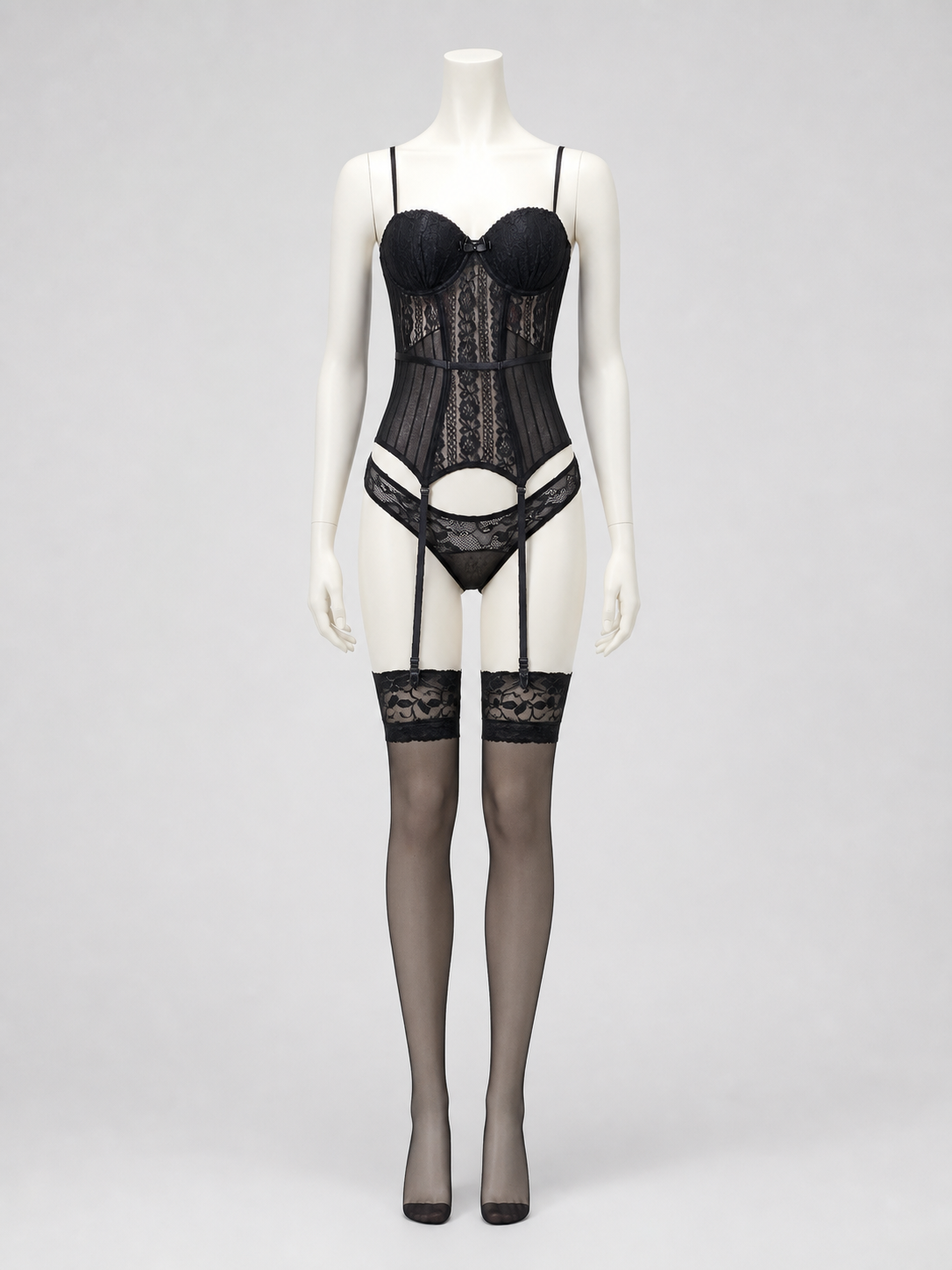 Lace bodysuit with garters, bust, and bow Costume Accessories detail 3