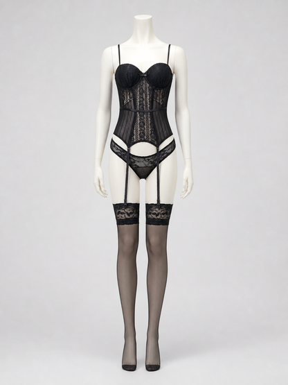 Lace bodysuit with garters, bust, and bow Costume Accessories detail 3