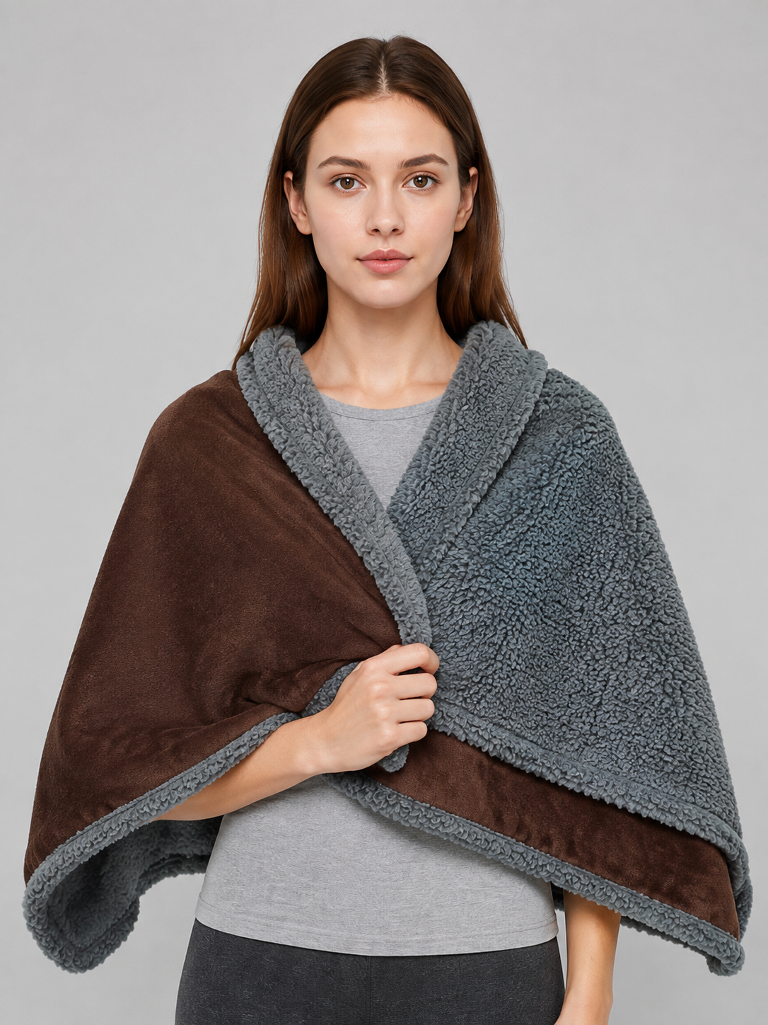 Reversible Pet Blanket, Brown and Gray Wearable Blankets detail 2