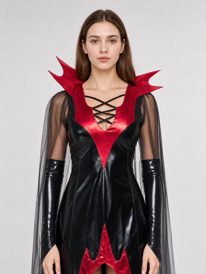 Black and Red Gothic Vampire Costume with Cape Costume Capes detail 2