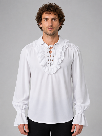 White Chiffon Blouse with Front Lacing and Ruffles product detail 2