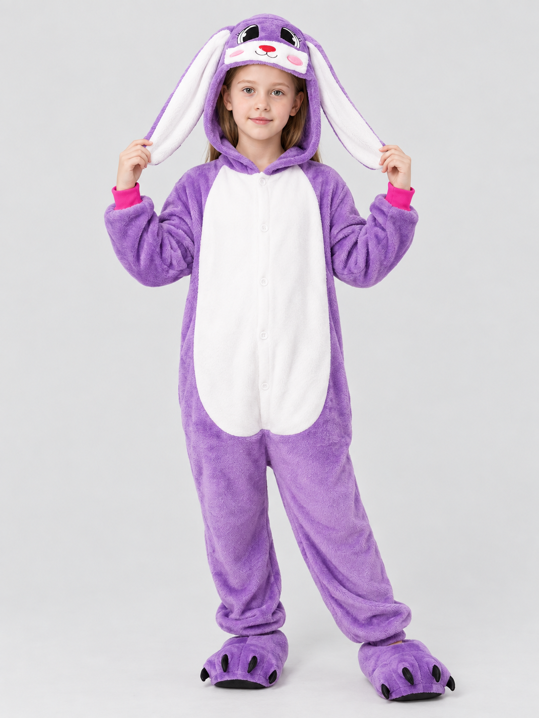 Kids' One-Piece Pajama with Bunny Ears, Purple