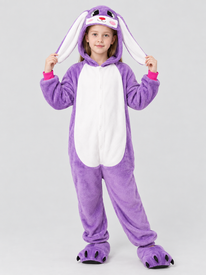 Kids' One-Piece Pajama with Bunny Ears, Purple