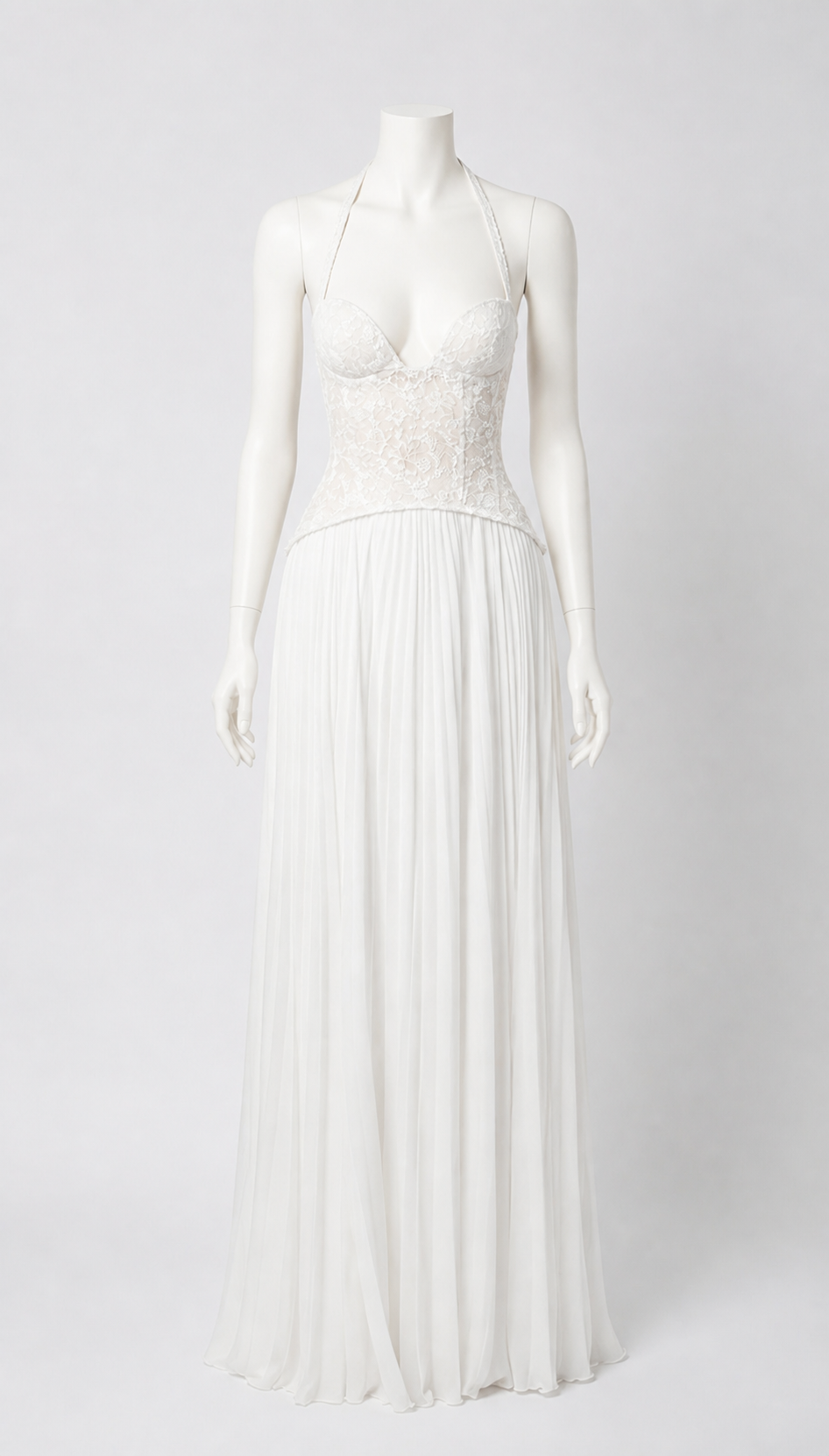 White Lace Dress with Pleated Skirt