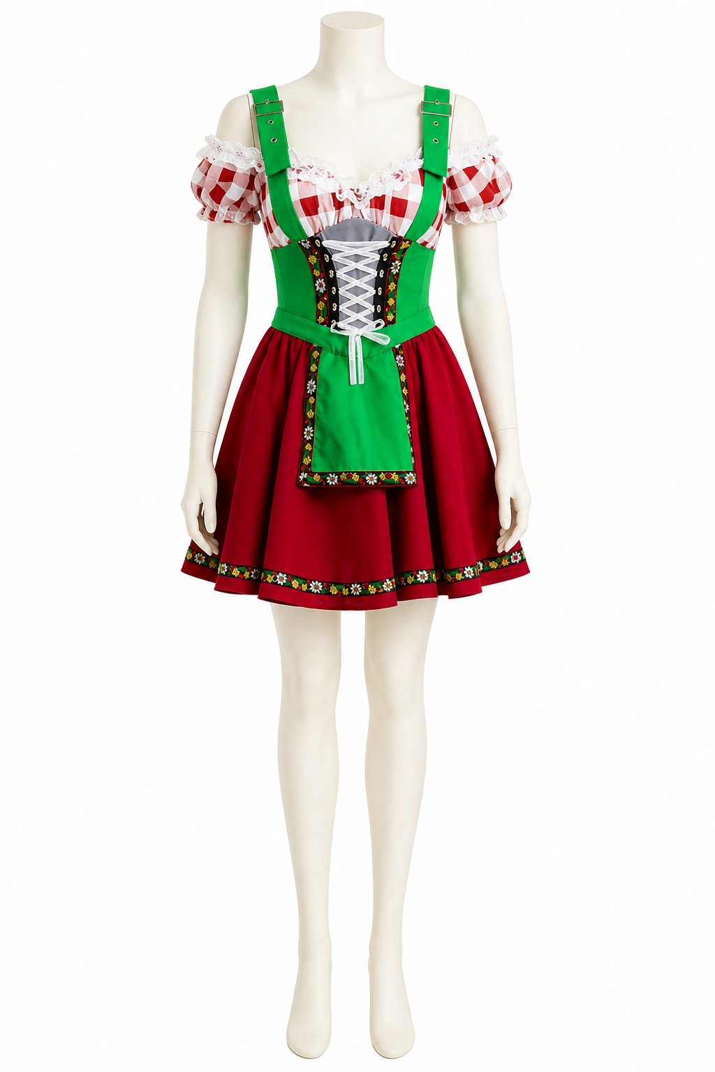 Folk Costume with Red-and-White Plaid for Oktoberfest Costumes detail 3