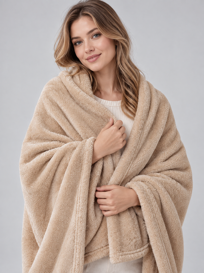 Solid Beige Polyester Throw Blanket