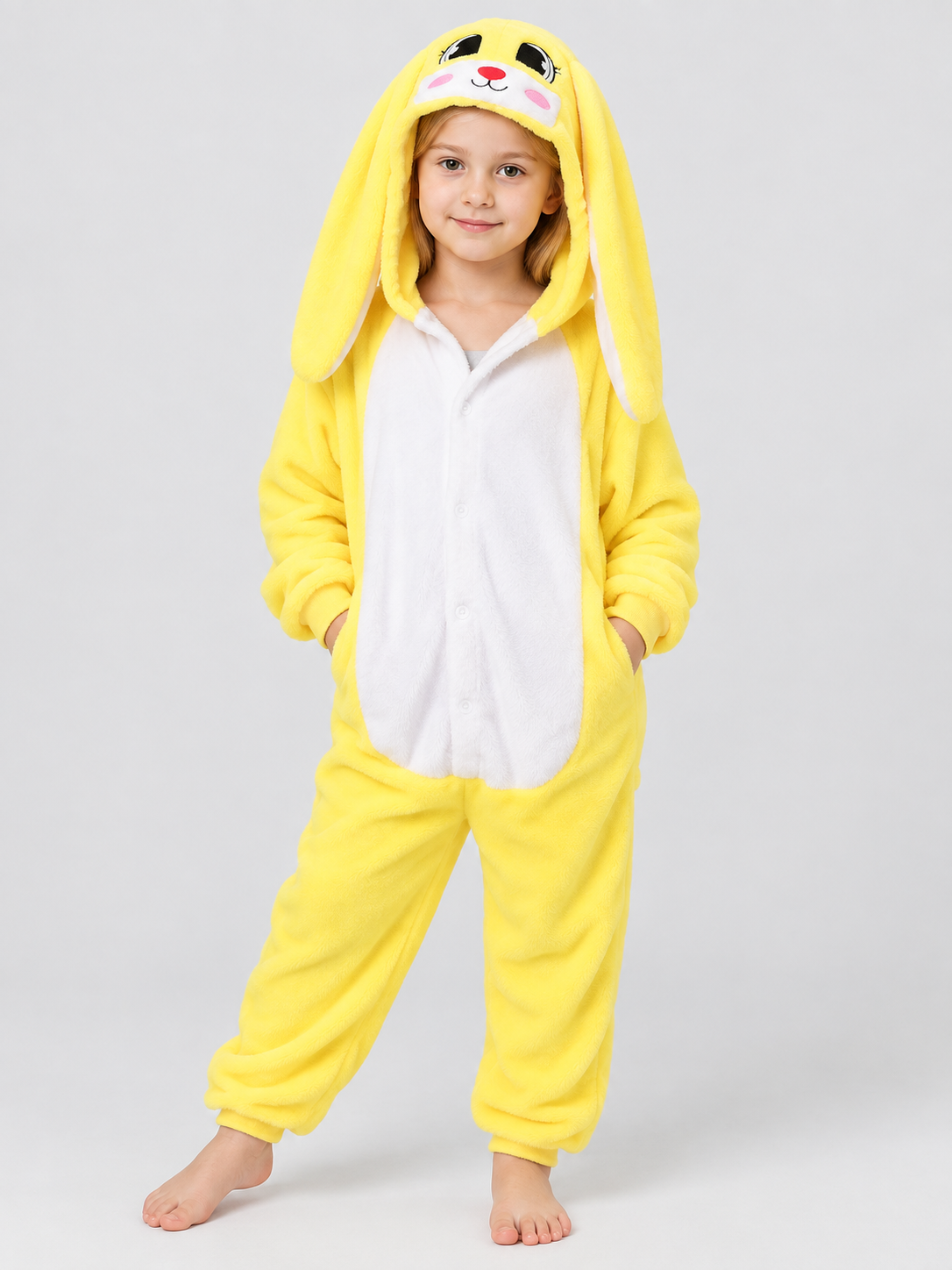 Kids' Yellow Bunny Hooded Pajama Jumpsuit