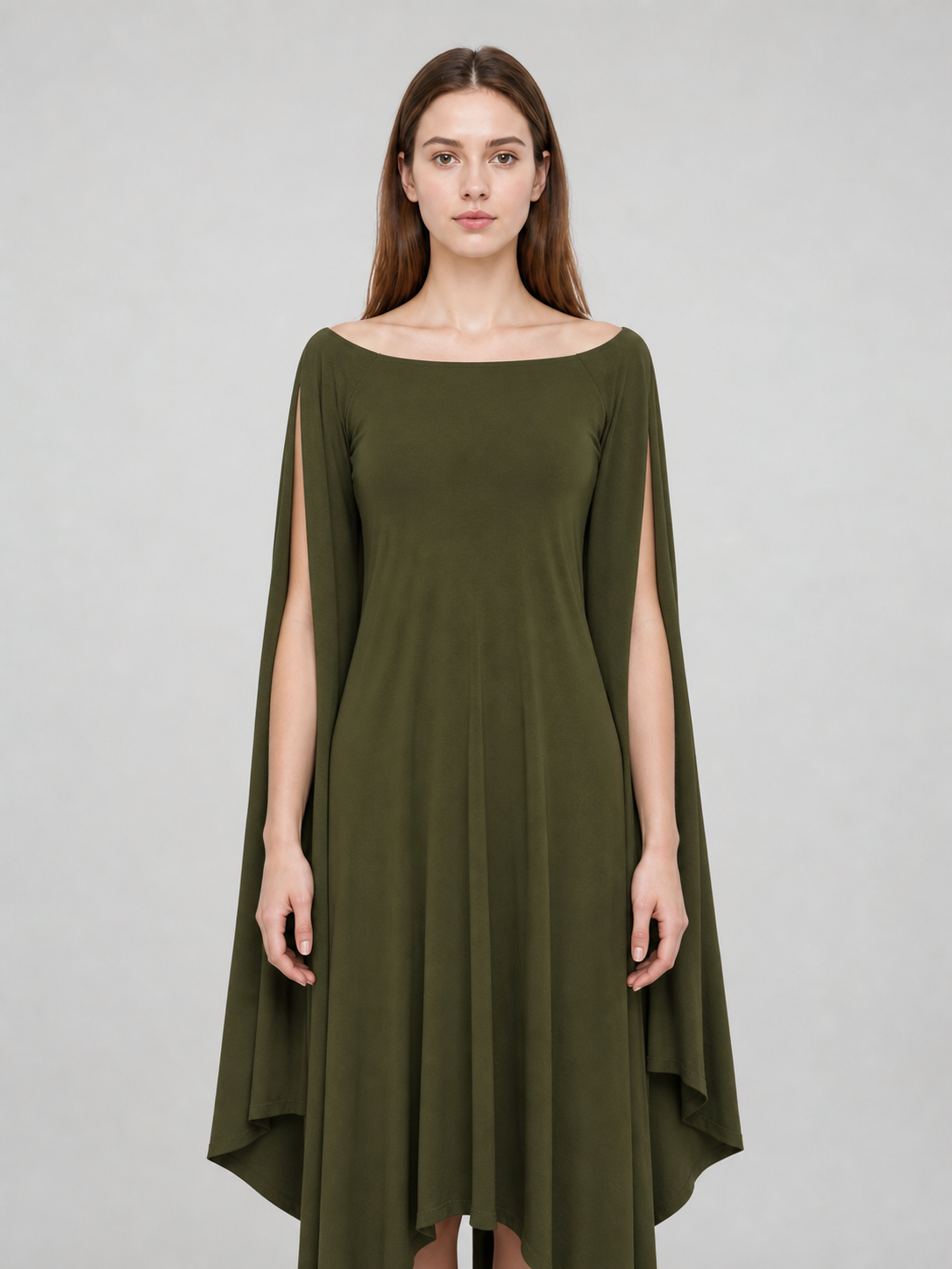 Fantasy-Style Dress with a Draped Skirt and Train