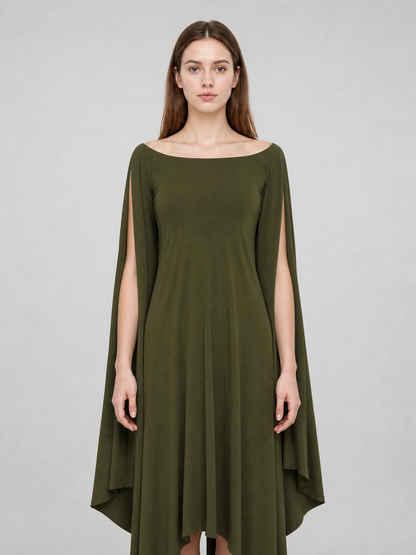 Fantasy-Style Dress with a Draped Skirt and Train