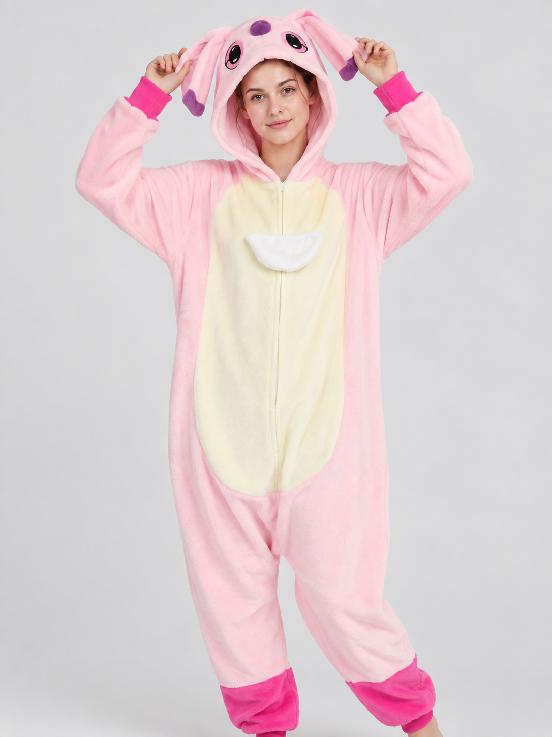 Pink Plush Flannel Hooded Jumpsuit Pajama