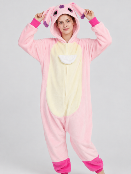 Pink Plush Flannel Hooded Jumpsuit Pajama