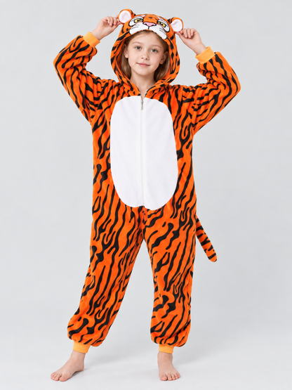 Flannel Tiger Hooded Pajama Jumpsuit