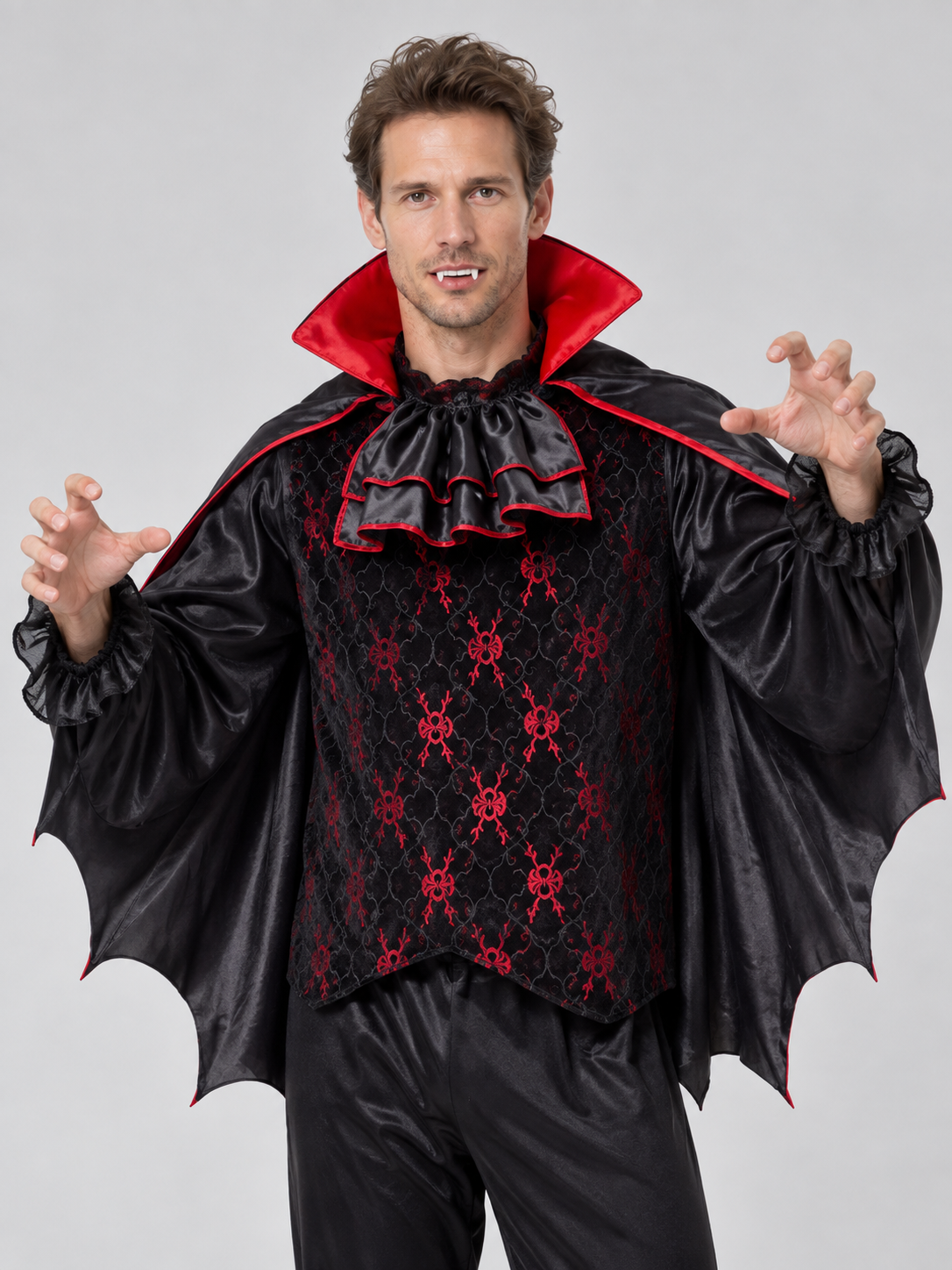 Vampire Costume with Cape and Red Trim