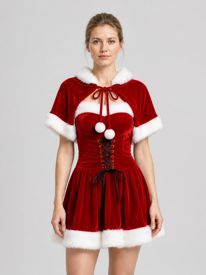 Red Christmas Dress with White Trim Costume Dresses detail 3