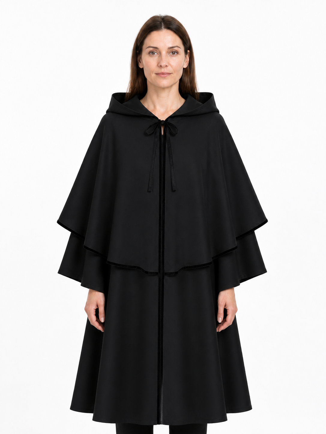 Long Black Hooded Cloak for Halloween Costume Capes detail 3
