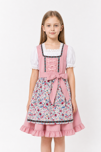 Children's dirndl-style dress with apron and headscarf