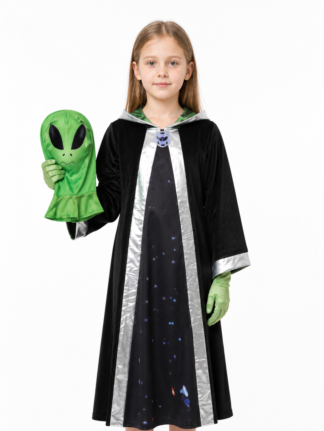 Alien Jumpsuit with Mask and Gloves Costume Masks detail 3