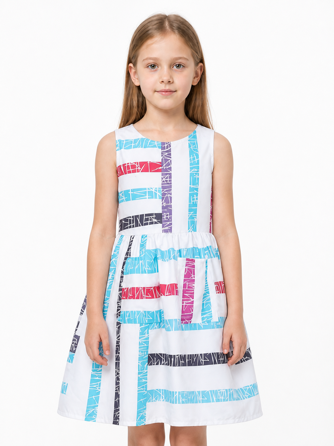 Children's sleeveless dress with geometric stripes Costume Dresses detail 3