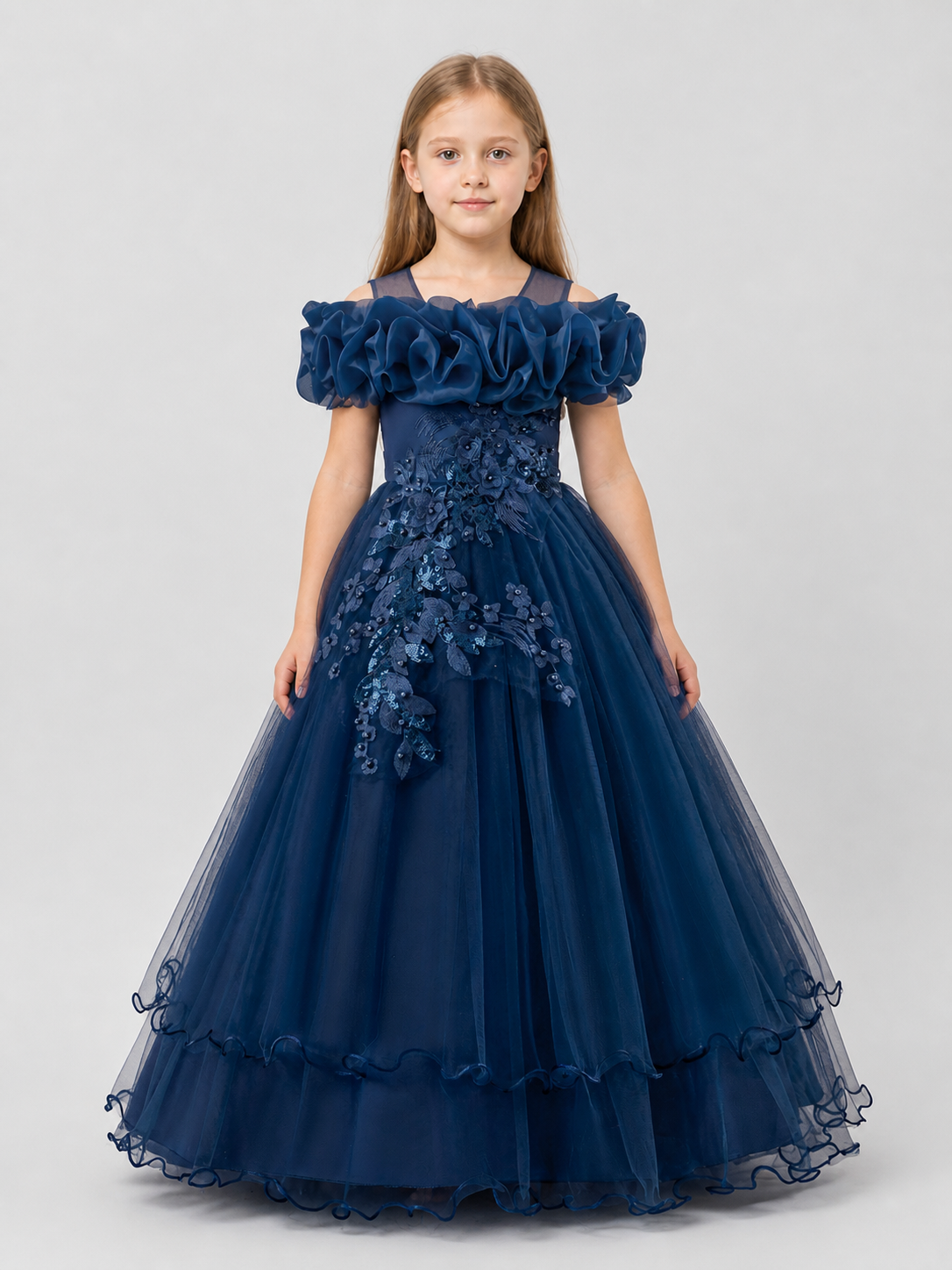 Girls' Princess Dress, Full Skirt, Sequins, Dark Blue Costume Dresses detail 3