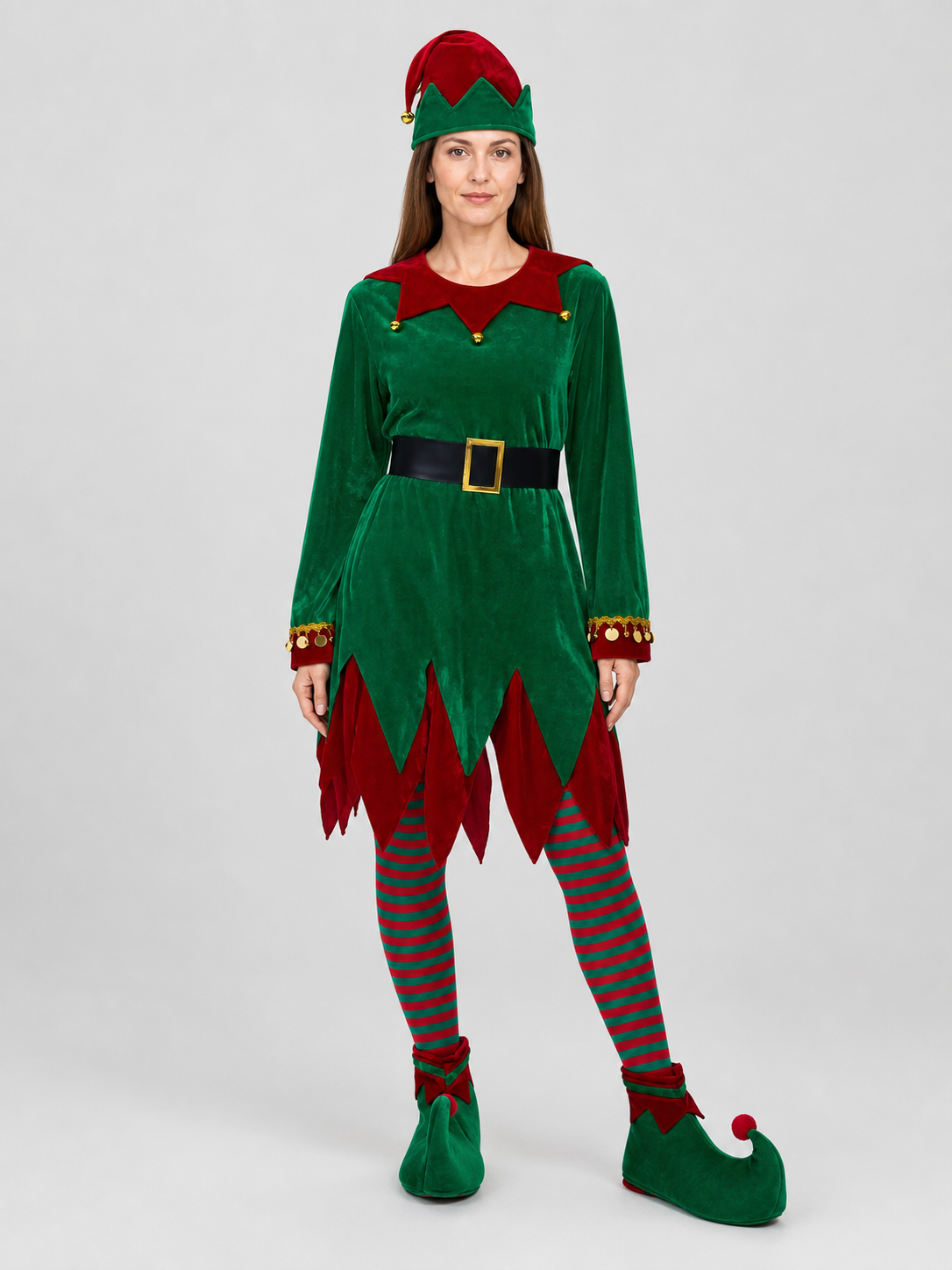 Christmas Elf Costume with Hat and Bells Costume Headwear detail 3
