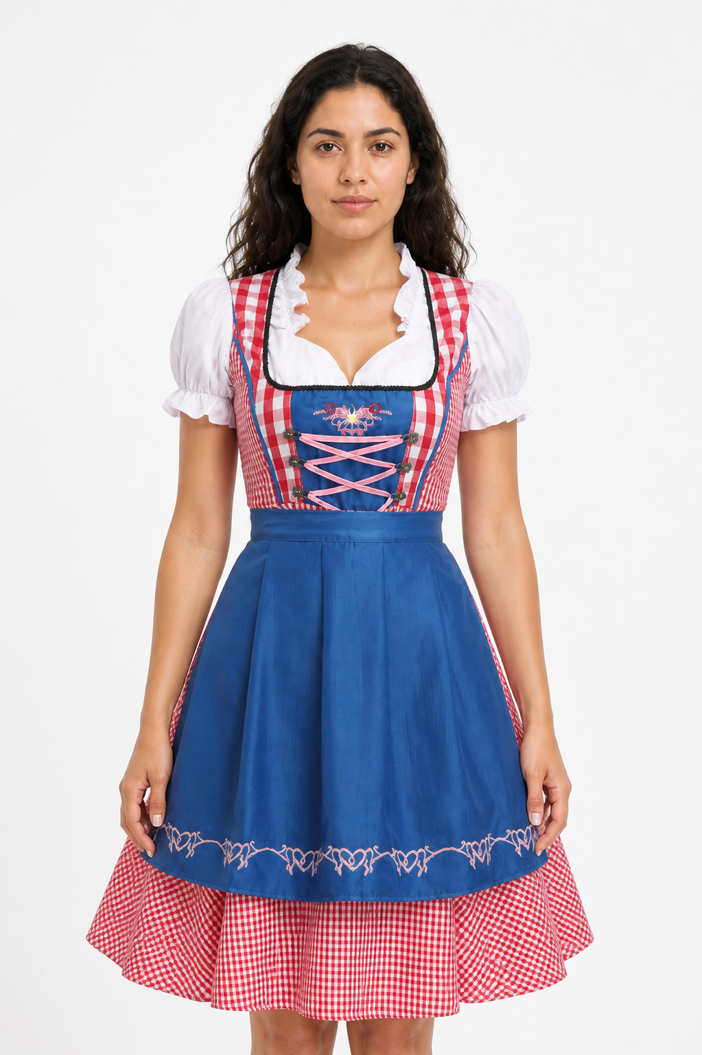 Bavarian Red Plaid Dirndl Dress with Apron Costume Dresses detail 3
