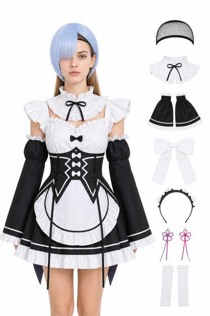 Lolita Maid Rem Cosplay Costume for Halloween Costumes detail 3
