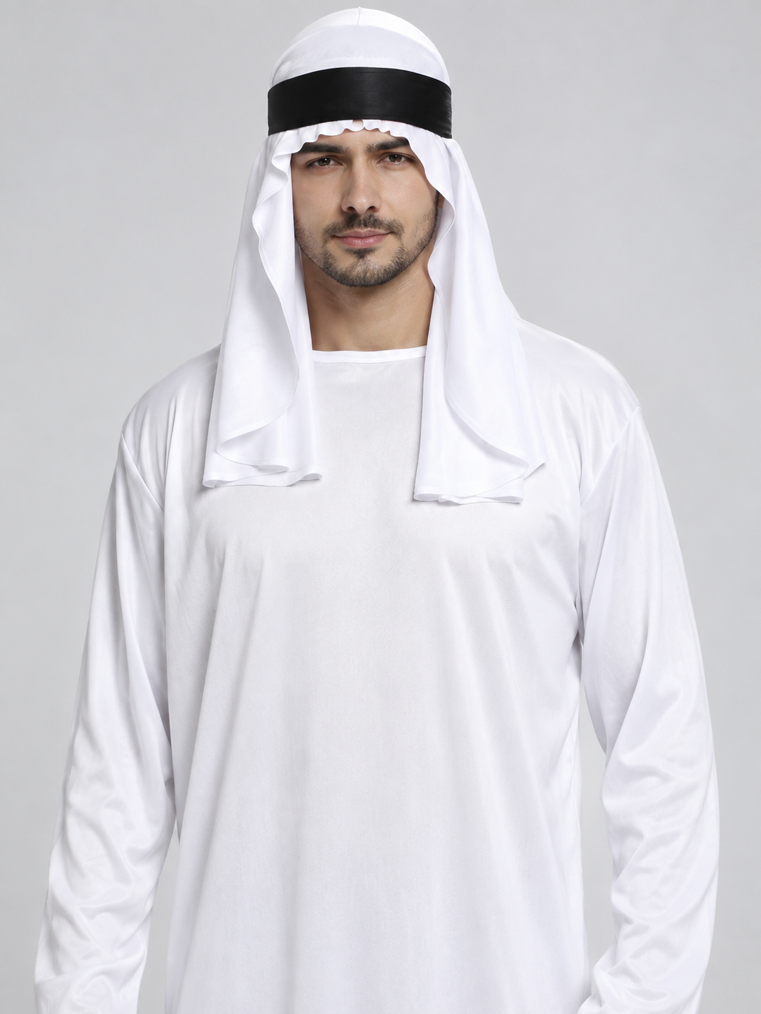 Arabic Cosplay Costume: White Robe, Headscarf, Beard