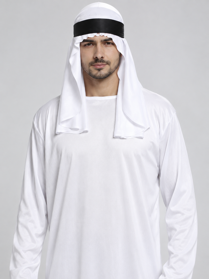 Arabic Cosplay Costume: White Robe, Headscarf, Beard