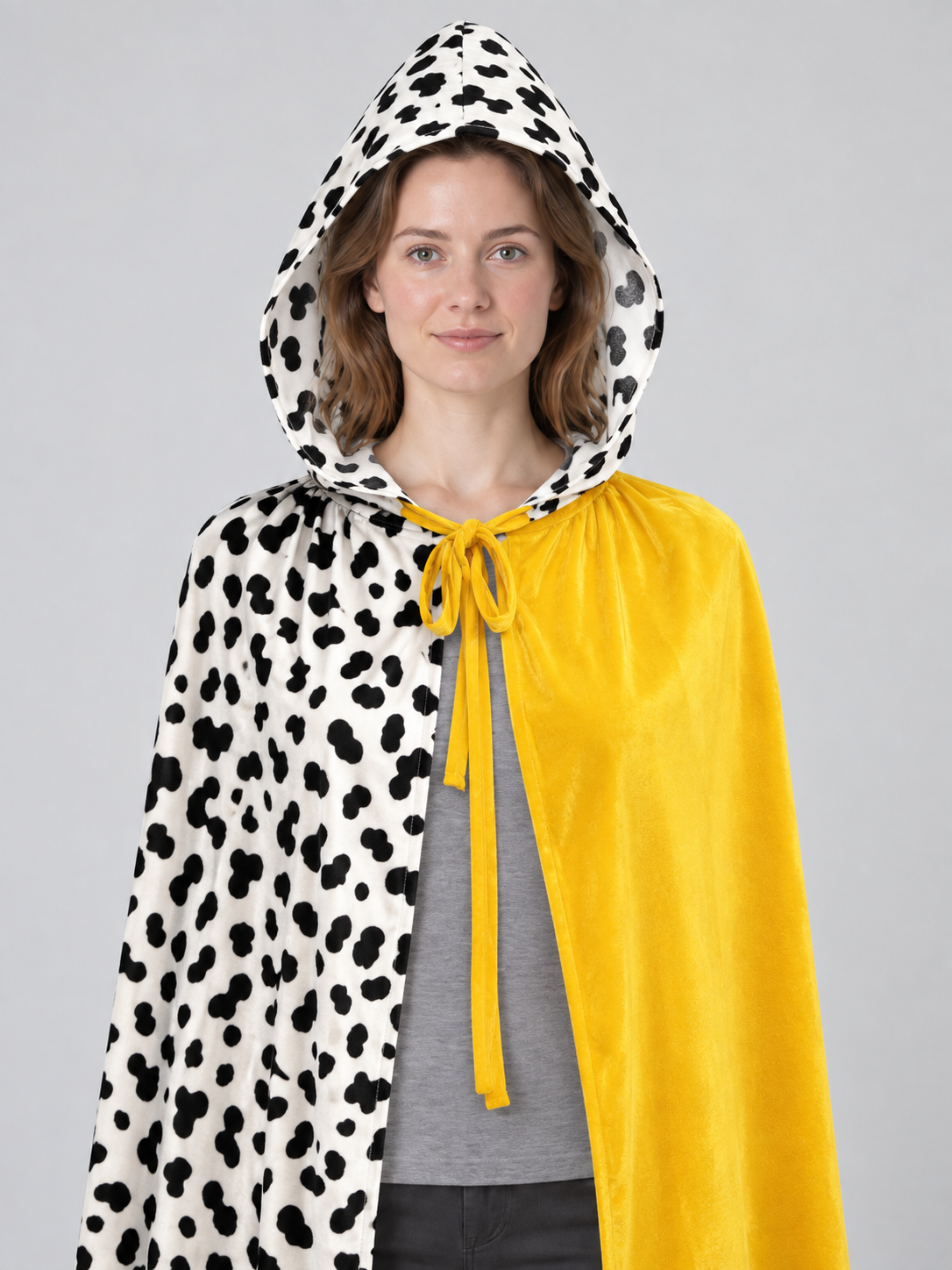 Carnival Cape with Hood, Black and White with Yellow