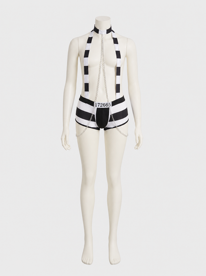 Mesh Costume with Top and Briefs, Black and White Costumes detail 2