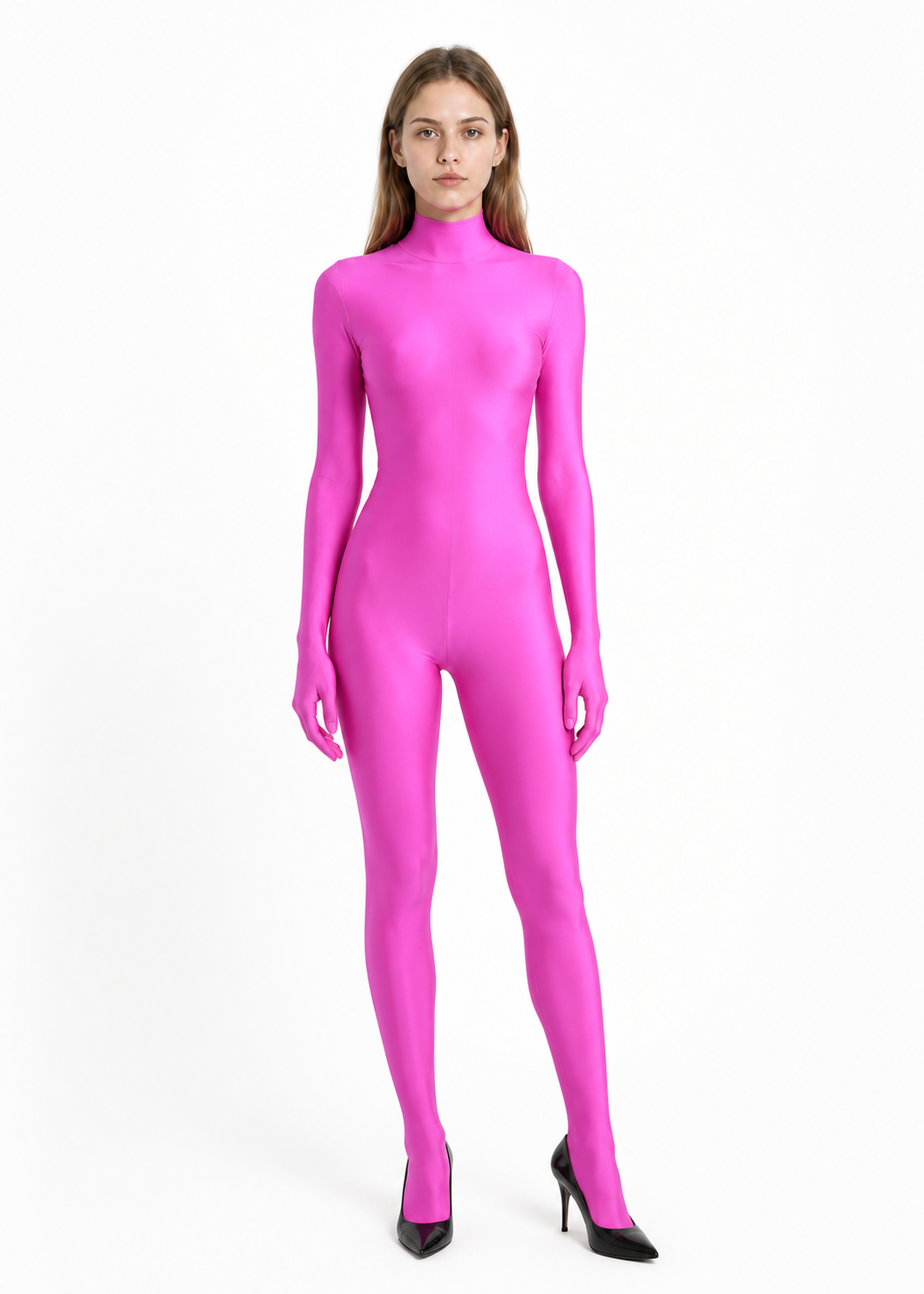 Tight-Fitting Pink Full-Body Stocking Suit for Halloween