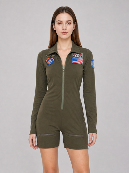 Olive Long-Sleeve Romper Shorts