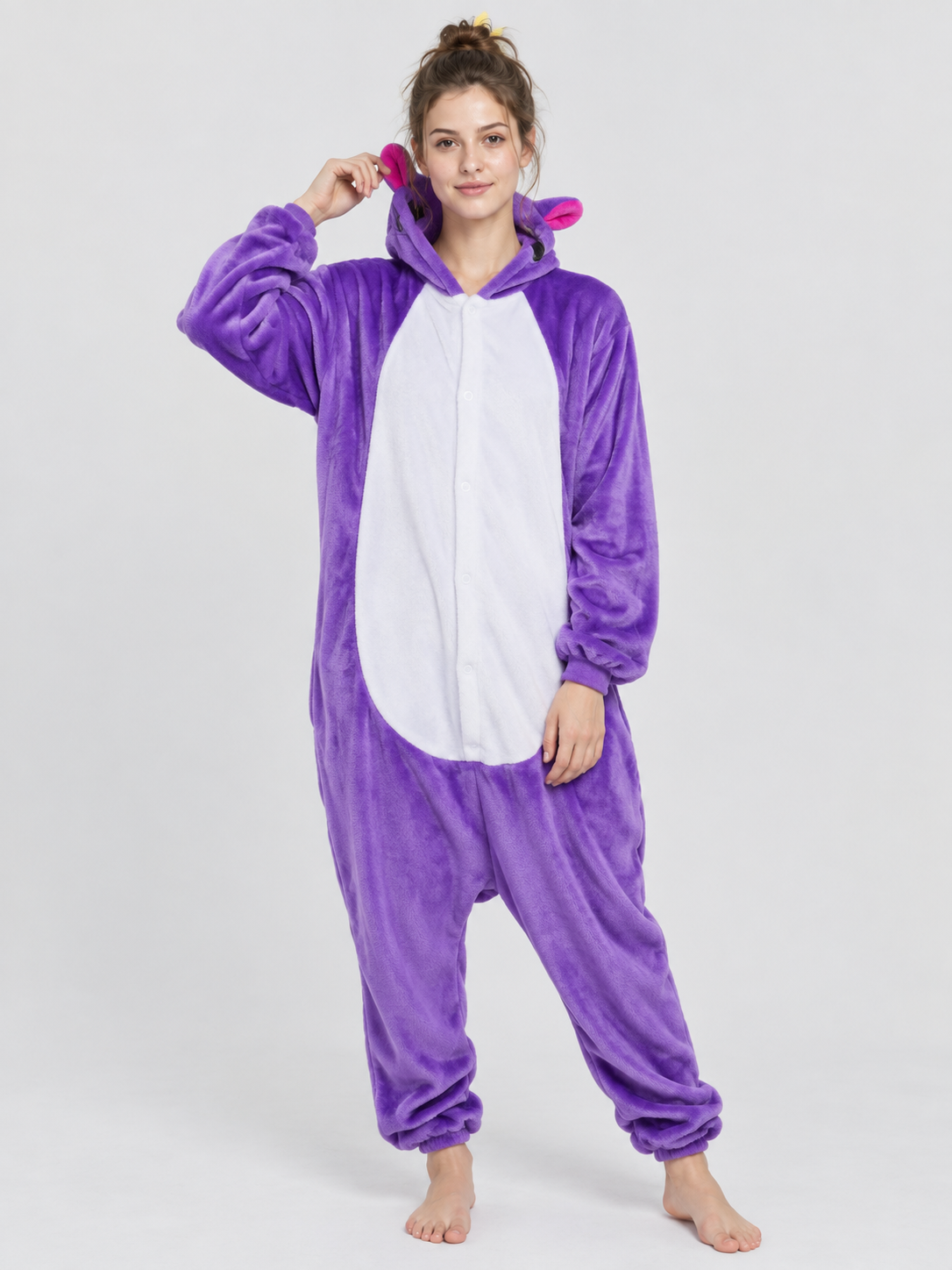 Purple Fleece Pajama Jumpsuit with White Insert