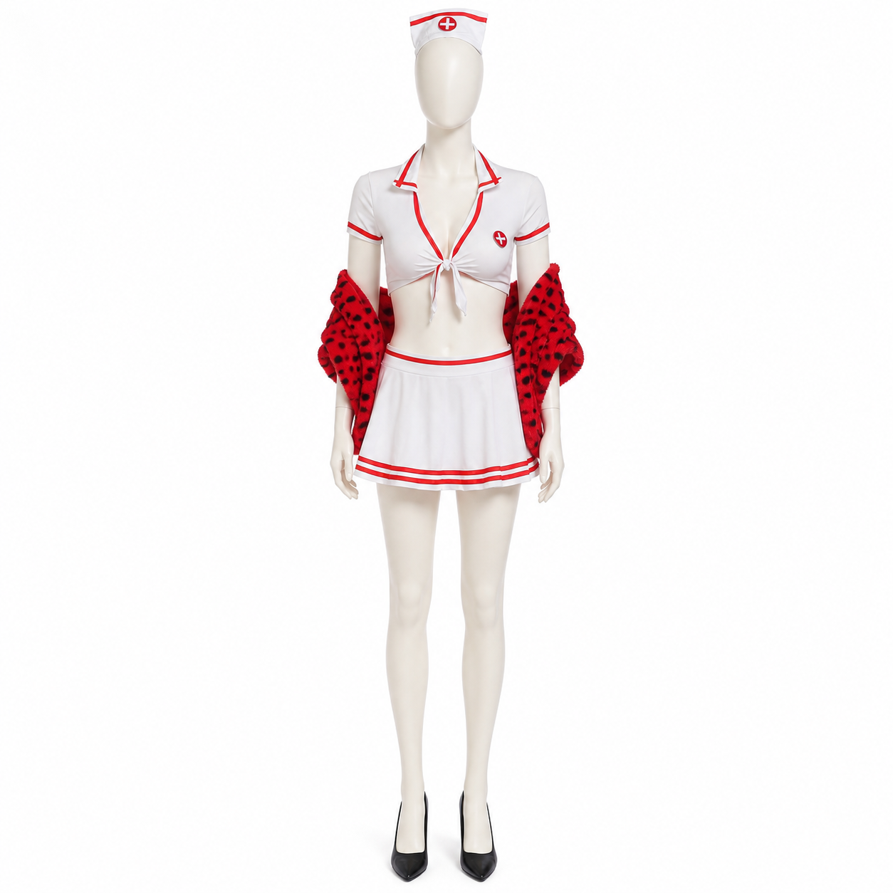White Nurse Costume with Red Shoulder Wrap Costumes detail 2