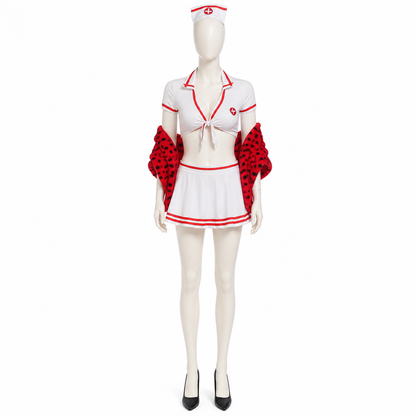 White Nurse Costume with Red Shoulder Wrap Costumes detail 2