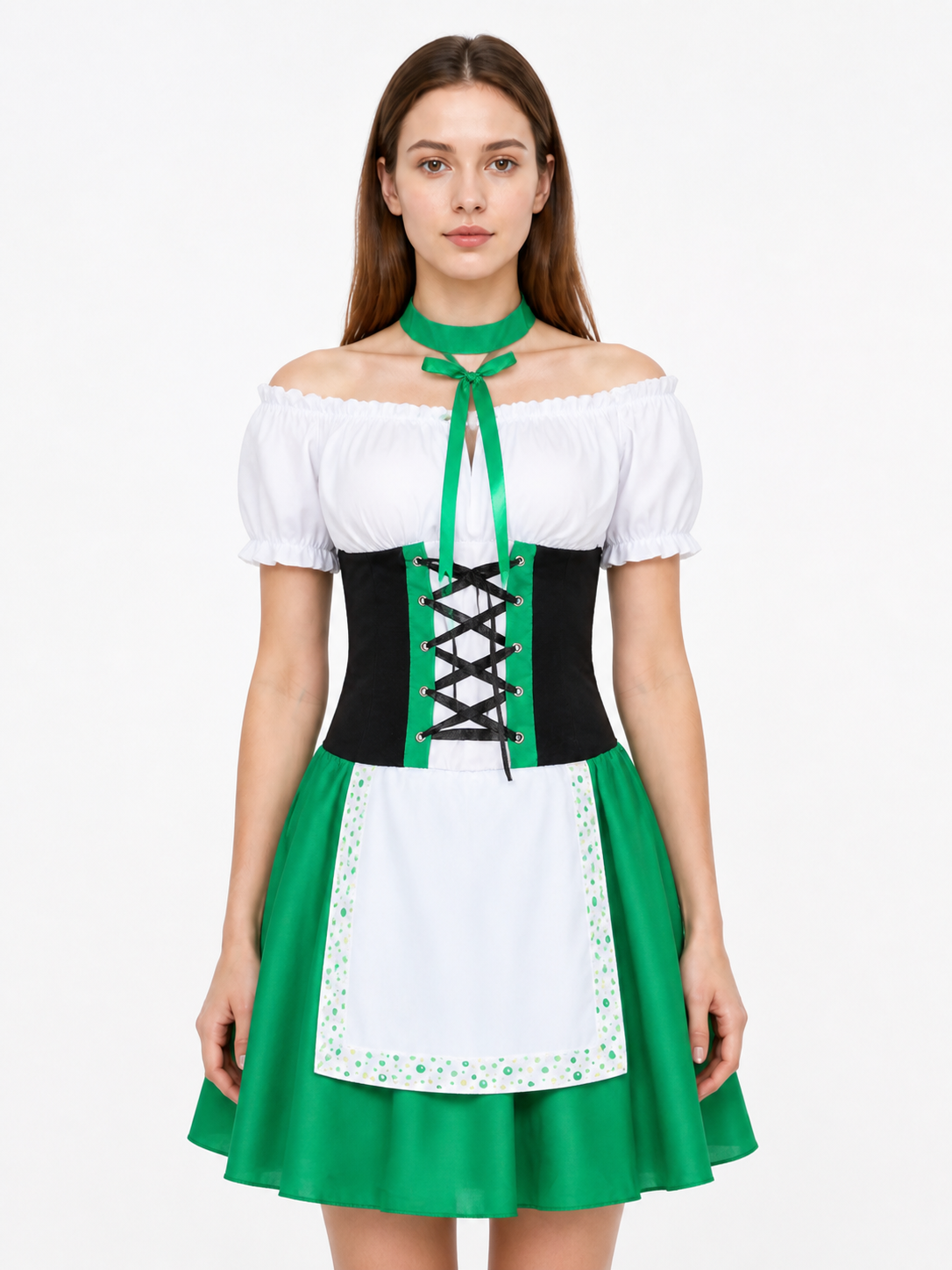 Dress with a White Insert and Green Collar Costume Dresses detail 3