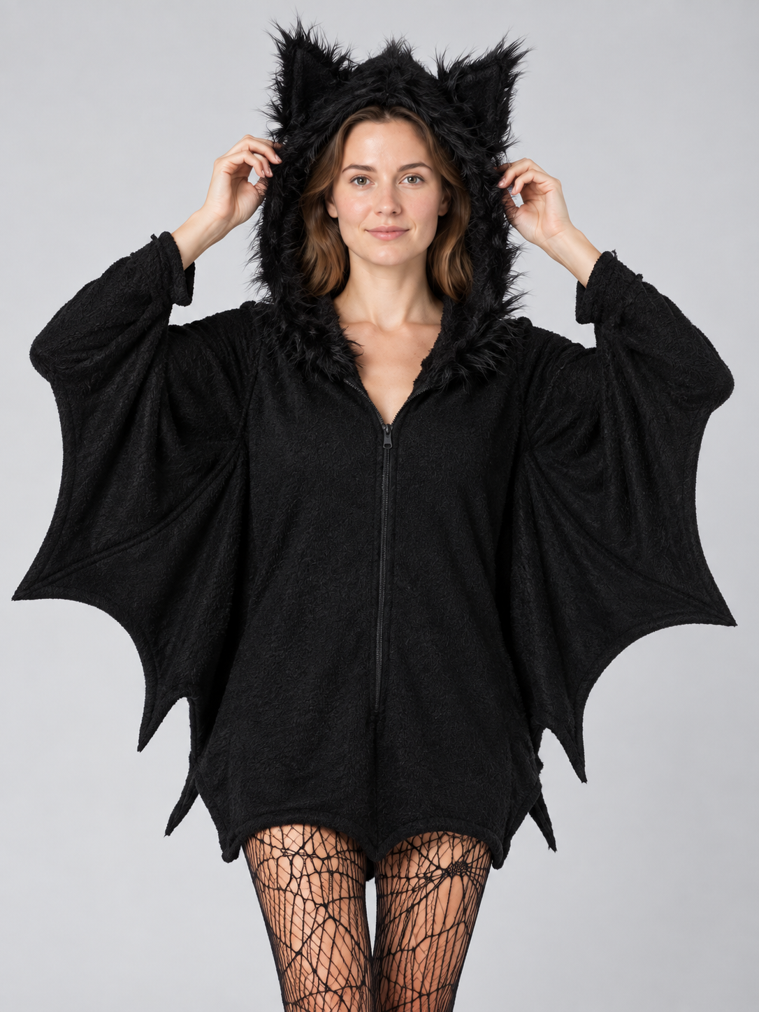 Black Vampire Costume with Hood and Ears