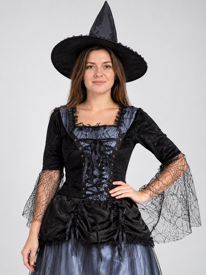 Witch Costume: Dress and Hat, Gray-Blue